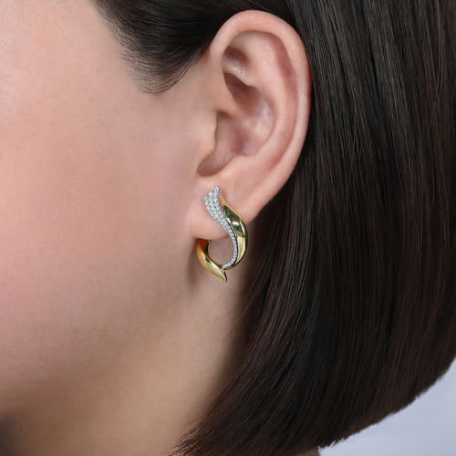 18K White-Yellow Gold Abstract High Polish Diamond Earrings