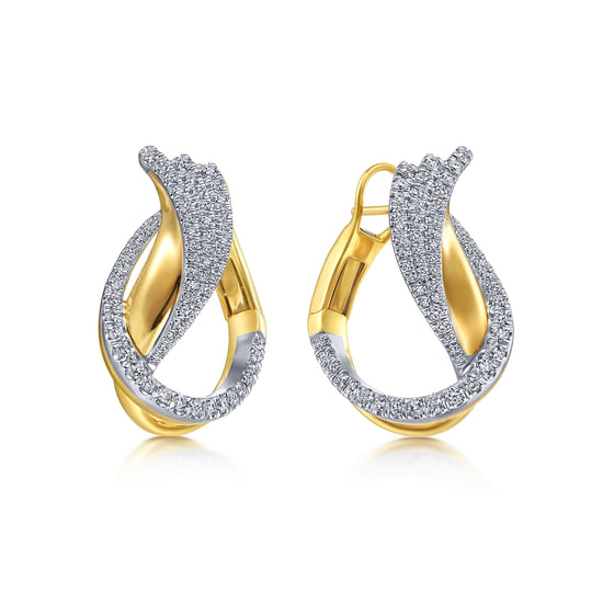 Gabriel - 18K White-Yellow Gold Abstract High Polish Diamond Earrings
