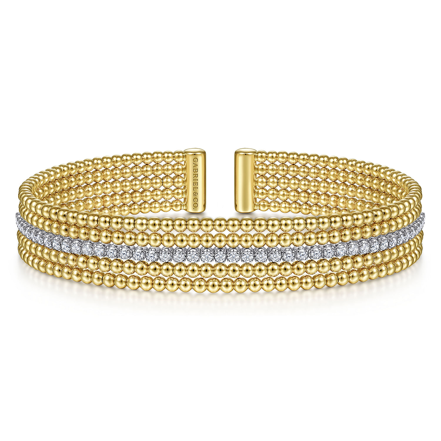 18K White-Yellow Gold Bujukan Cuff Bracelet with Butter Cup Setting in size 6.5