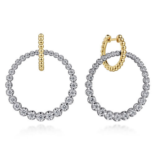18K White-Yellow Gold Bujukan Diamond Circle Huggies with Butter Cup Setting in size 30mm