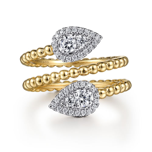 18K White-Yellow Gold Bujukan Wrap Ring with Teardrop Diamonds 