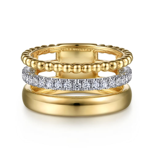 18K White-Yellow Gold Diamond Bujukan Easy Stackable Ring
