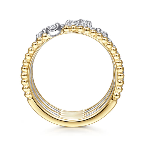 18K White-Yellow Gold Five Row Bujukan Ball and Diamond Station Ring