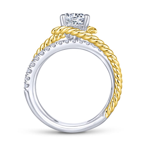 18K White-Yellow Gold Free Form Round Diamond Engagement Ring