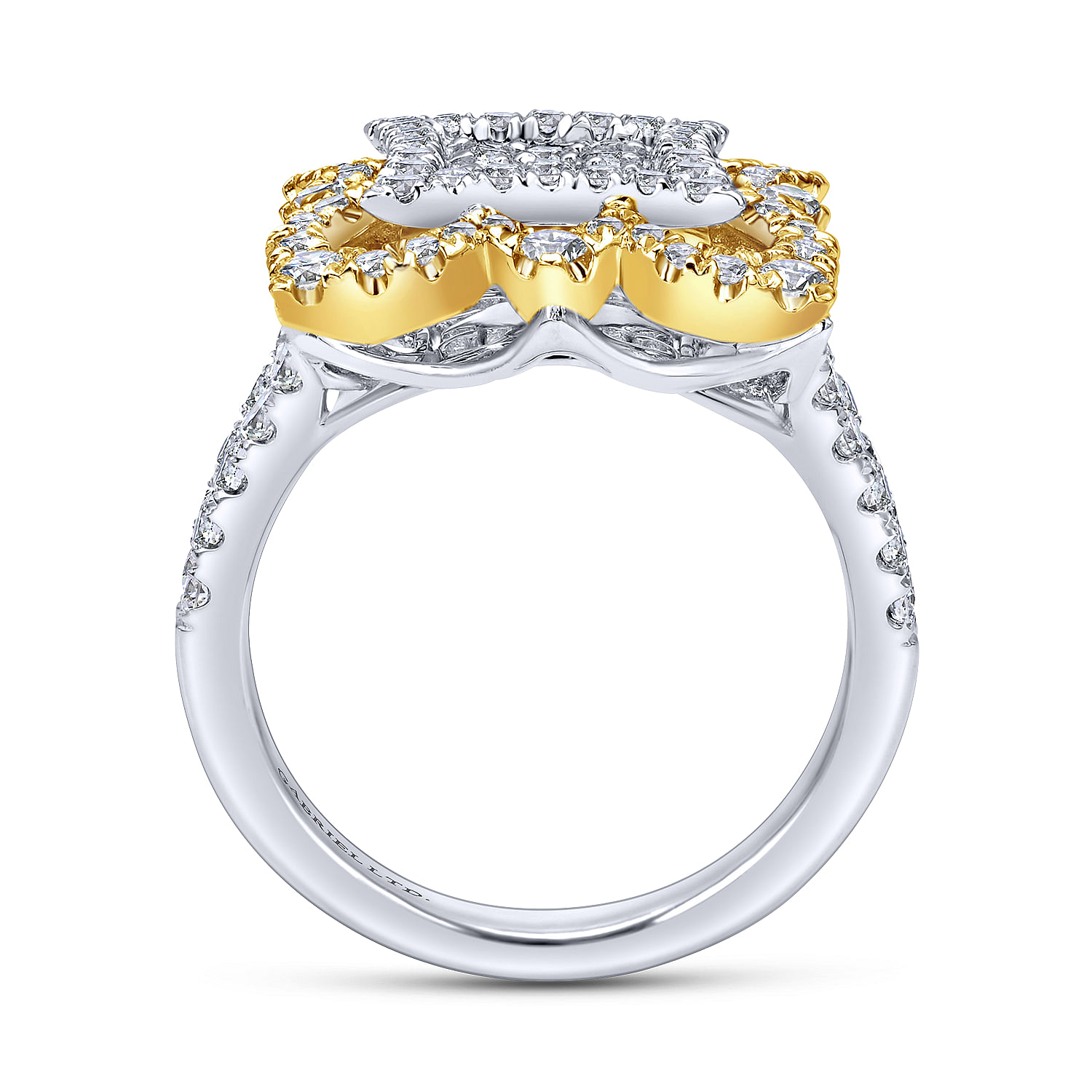 18K White-Yellow Gold Intricate Square Diamond Pavé Statement Ring