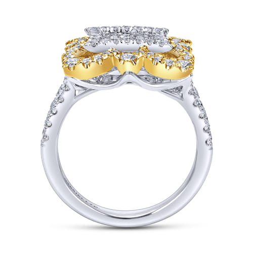 18K White-Yellow Gold Intricate Square Diamond Pavé Statement Ring 18K White-Yellow Gold Intricate Square Diamond Pavé Statement Ring