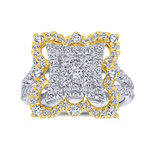 18K White-Yellow Gold Intricate Square Diamond Pavé Statement Ring 18K White-Yellow Gold Intricate Square Diamond Pavé Statement Ring