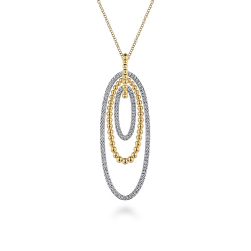 18K White-Yellow Gold Multi Oval Bujukan Diamond Pendant Necklace