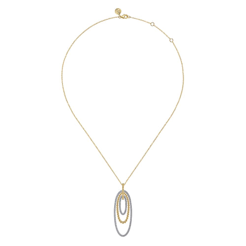 18K White-Yellow Gold Multi Oval Bujukan Diamond Pendant Necklace