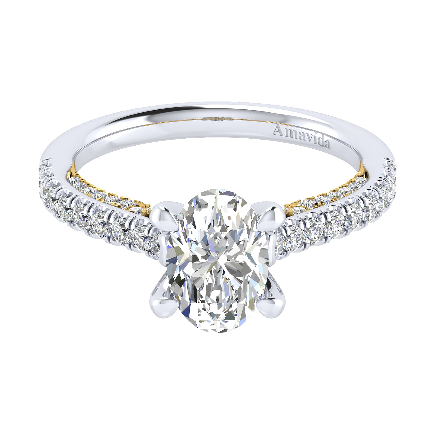 18K White-Yellow Gold Oval Diamond Engagement Ring