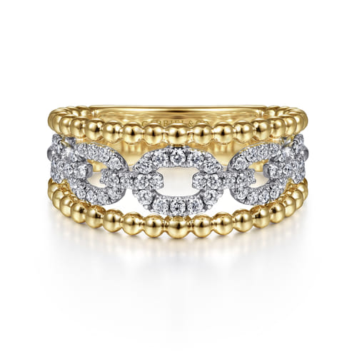 18K White-Yellow Gold Pav¿ª Diamond Link and Bujukan Bead Ring 18K White-Yellow Gold Pav¿ª Diamond Link and Bujukan Bead Ring