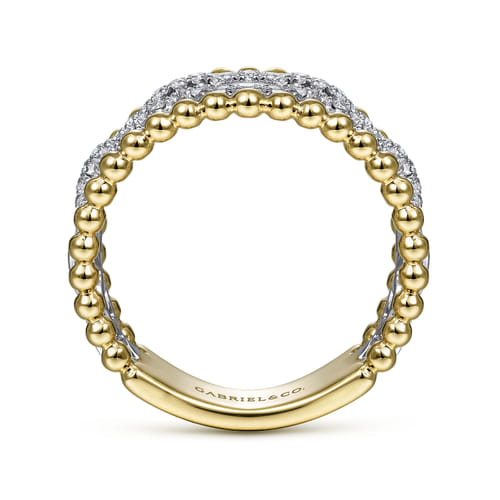 18K White-Yellow Gold Pav¿ª Diamond Link and Bujukan Bead Ring 18K White-Yellow Gold Pav¿ª Diamond Link and Bujukan Bead Ring