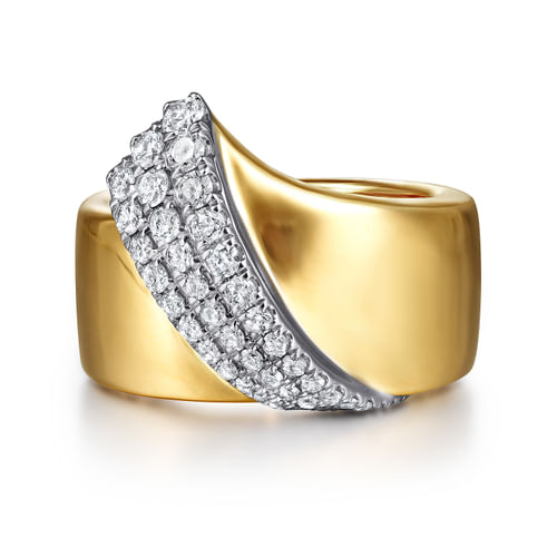 18K White-Yellow Gold Polished Metal and Diamond Pavé Wrap Ring