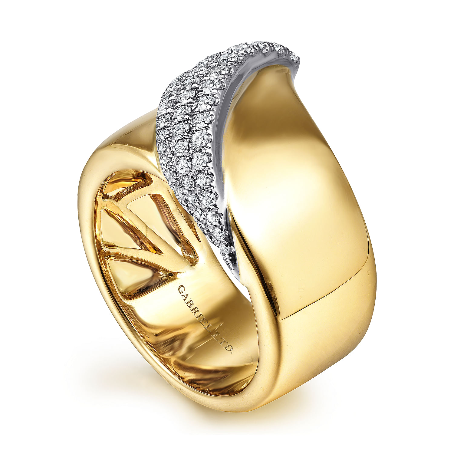 18K White-Yellow Gold Polished Metal and Diamond Pavé Wrap Ring