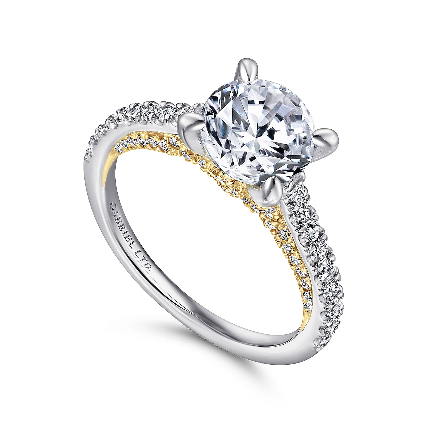 18K White-Yellow Gold Round Diamond Engagement Ring