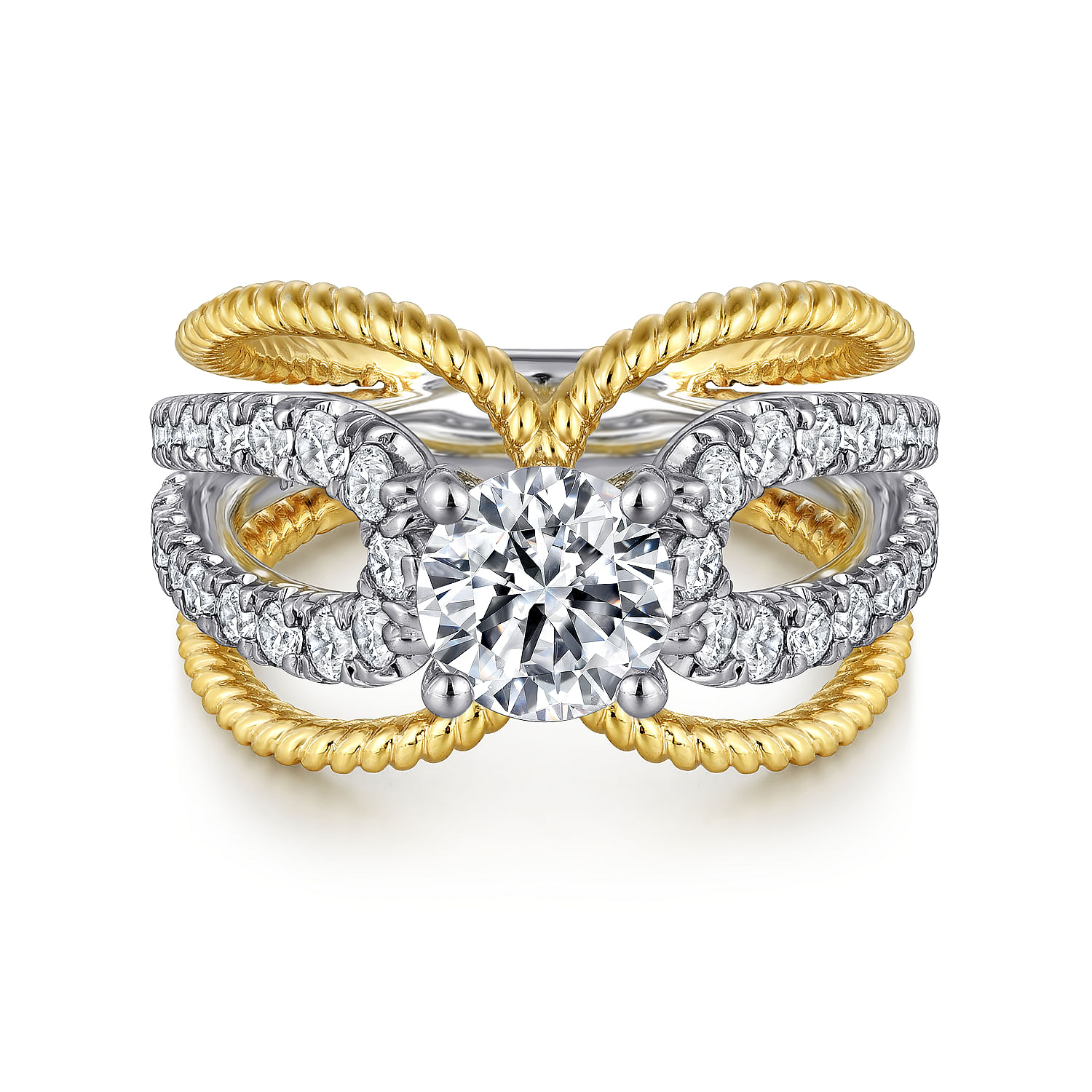 Gabriel - 18K White-Yellow Gold Round Diamond Split Shank Engagement Ring