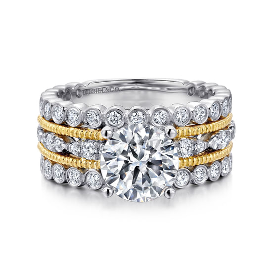 Gabriel - 18K White-Yellow Gold Round Diamond Wide Band Engagement Ring