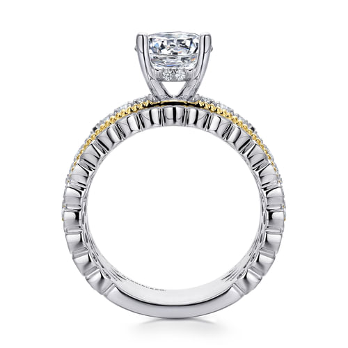18K White-Yellow Gold Round Diamond Wide Band Engagement Ring