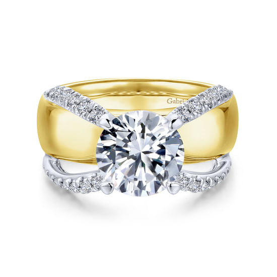 Gabriel - 18K White-Yellow Gold Round Diamond Wide Shank Engagement Ring