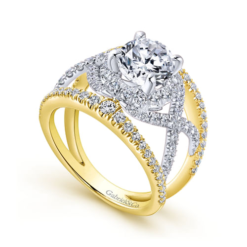 18K White-Yellow Gold Round Halo Diamond Engagement Ring