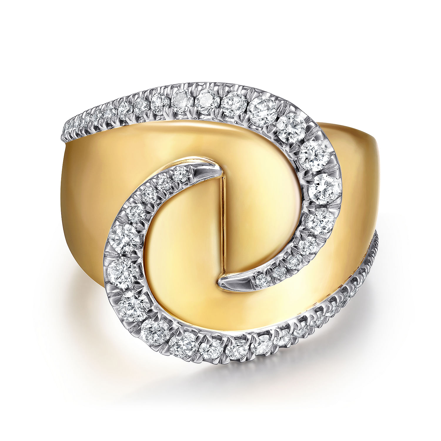 Gabriel - 18K White-Yellow Gold Swirling Metal and Diamond Statement Ring