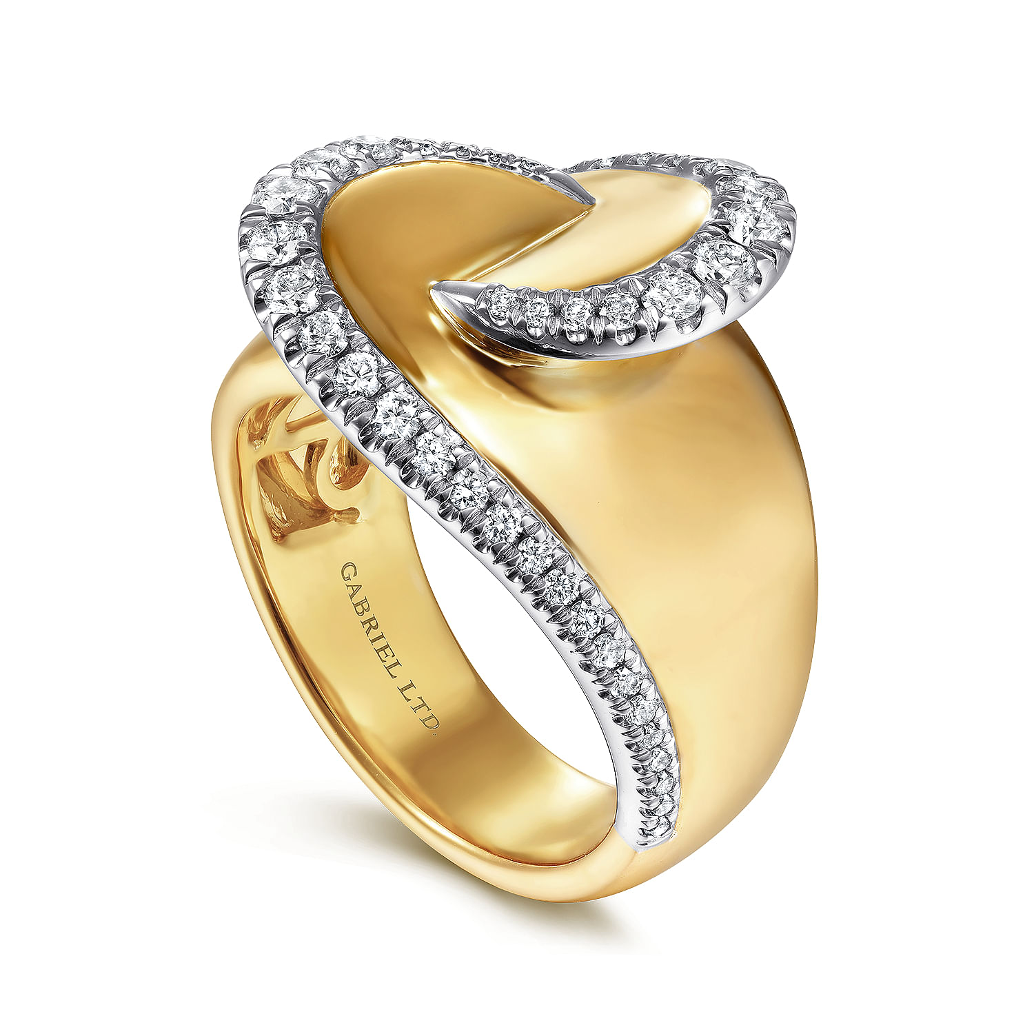 18K White-Yellow Gold Swirling Metal and Diamond Statement Ring