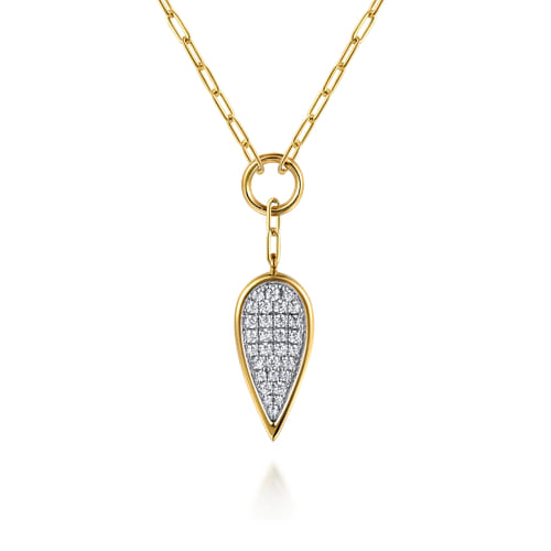 18K White and Yellow Gold Diamond Drop And Hollow Link Chain Y Knots Necklace