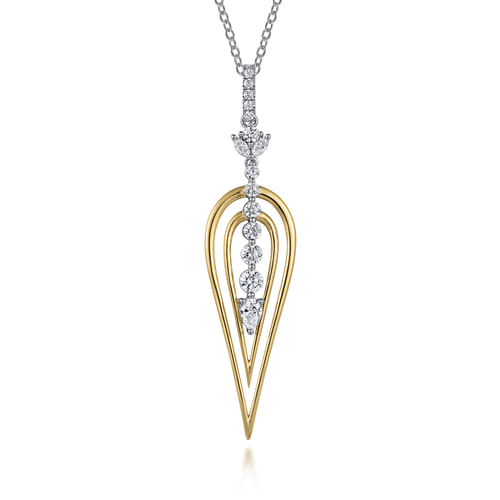 18K White and Yellow Gold Diamond Drop Pendant Necklace