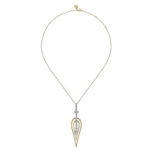 18K White and Yellow Gold Diamond Drop Pendant Necklace