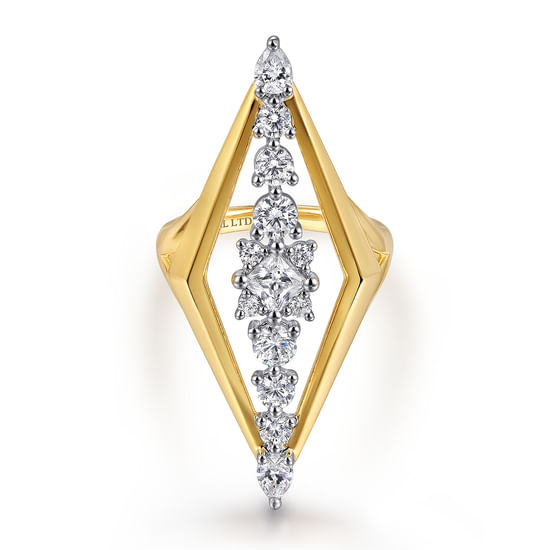 Gabriel - 18K White and Yellow Gold Diamond Elongated Diamond Shape Ladies Ring