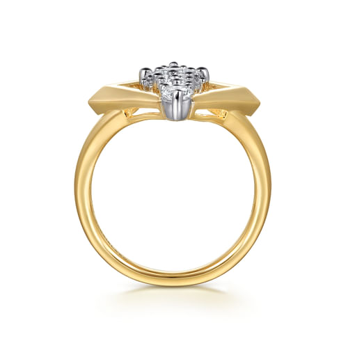 18K White and Yellow Gold Diamond Elongated Diamond Shape Ladies Ring