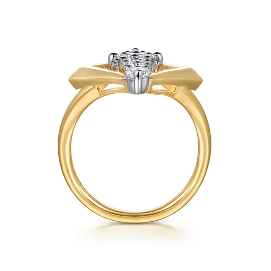 18K White and Yellow Gold Diamond Elongated Diamond Shape Ladies Ring angle 2 18K White and Yellow Gold Diamond Elongated Diamond Shape Ladies Ring angle 2