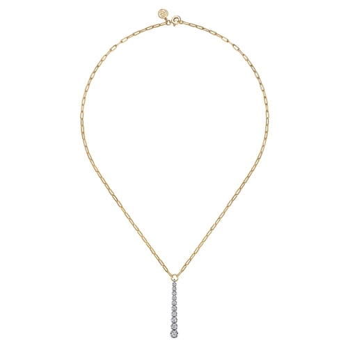18K White and Yellow Gold Diamond Vertical Bar Link Necklace