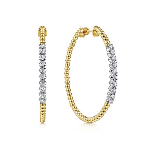 18K Yellow Gold 40mm Bujukan Diamond Classic Hoop Earrings