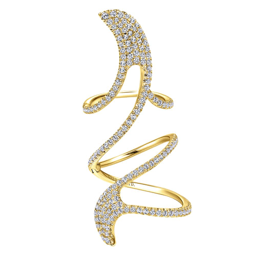 18K Yellow Gold Abstract Diamond Pavé Statement Wrap Ring