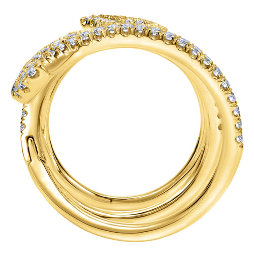 18K Yellow Gold Abstract Diamond Pavé Statement Wrap Ring