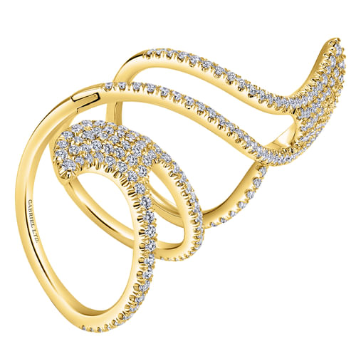 18K Yellow Gold Abstract Diamond Pavé Statement Wrap Ring