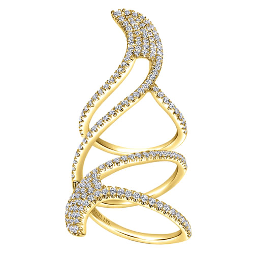 18K Yellow Gold Abstract Diamond Pavé Statement Wrap Ring