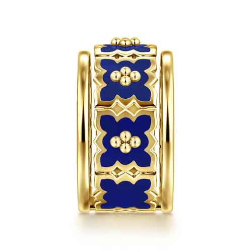 18K Yellow Gold Beaded Floral Drop Necklace with Chrome Blue Enamel 18K Yellow Gold Beaded Floral Drop Necklace with Chrome Blue Enamel