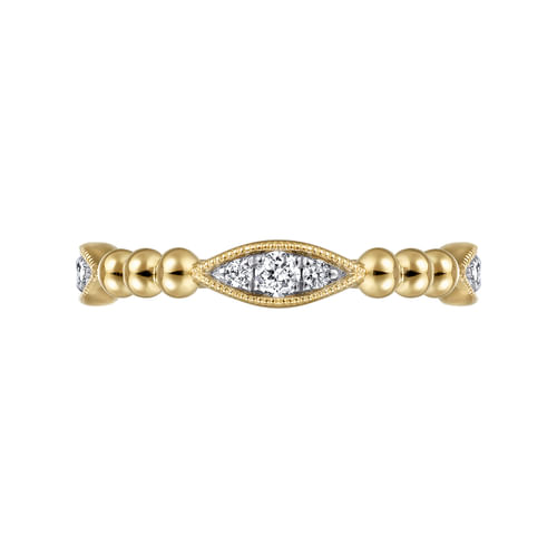 18K Yellow Gold Beaded Marquise Pave Diamond Bujukan Ring
