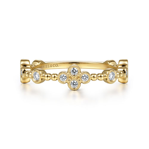 18K Yellow Gold Bezel Set Diamond Quatrefoil Station Ring