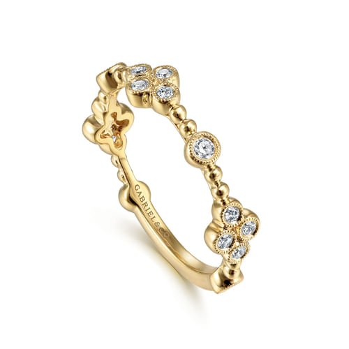 18K Yellow Gold Bezel Set Diamond Quatrefoil Station Ring