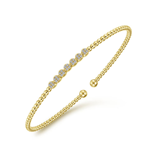 18K Yellow Gold Bujukan Bead Cuff Bracelet with Cluster Diamond Stations