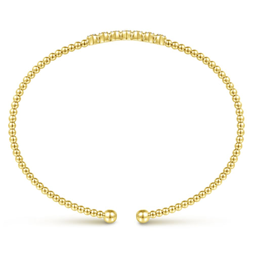 18K Yellow Gold Bujukan Bead Cuff Bracelet with Cluster Diamond Stations