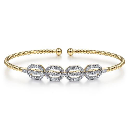 18K Yellow Gold Bujukan Cuff Bracelet with Diamond Pavé Links in size 6.25