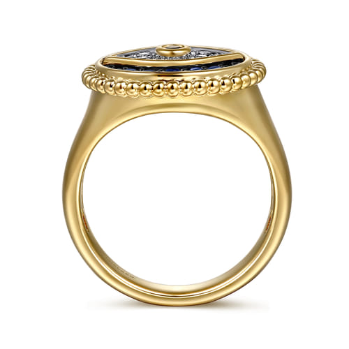18K Yellow Gold Bujukan Diamond and Multi Stones Evil Eye Signet Ring 18K Yellow Gold Bujukan Diamond and Multi Stones Evil Eye Signet Ring