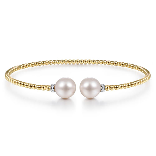 18K Yellow Gold Bujukan Diamond and Pearl Split Bangle