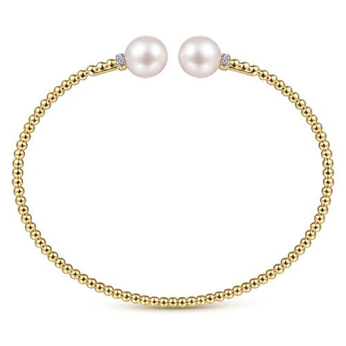 18K Yellow Gold Bujukan Diamond and Pearl Split Bangle