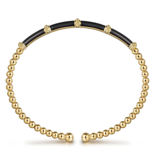 18K Yellow Gold Bujukan and Bar Split Bangle with Black Enamel