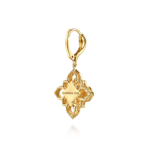 18K Yellow Gold Bujukan and Diamond Floral Leverback Drop Earrings